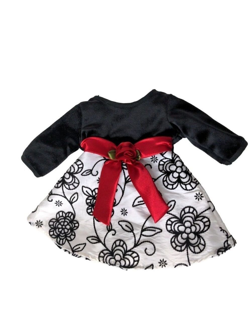 Dollie and Me Black White Red Floral Dress 18 Inch